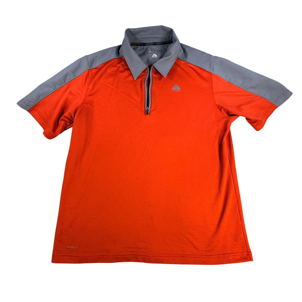 Nike Mens ACG Polo Shirt Quarter Zip Short Sleeve M Red Grey Polyester Hiking